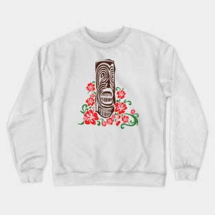 Tiki Totem with Hibiscus Flowers Crewneck Sweatshirt